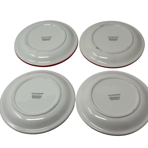 Williams Sonoma Outlet Snowman Chef Plates 6in Red Rim Winter Appetizer Set - Picture 7 of 16